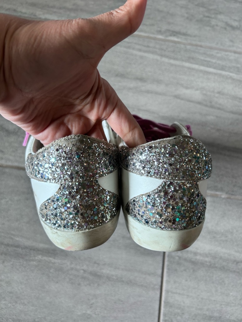 Golden Goose Superstar Sneakers Blue Star Glitter Heel White Leather Size 39 - Picture 4 of 16